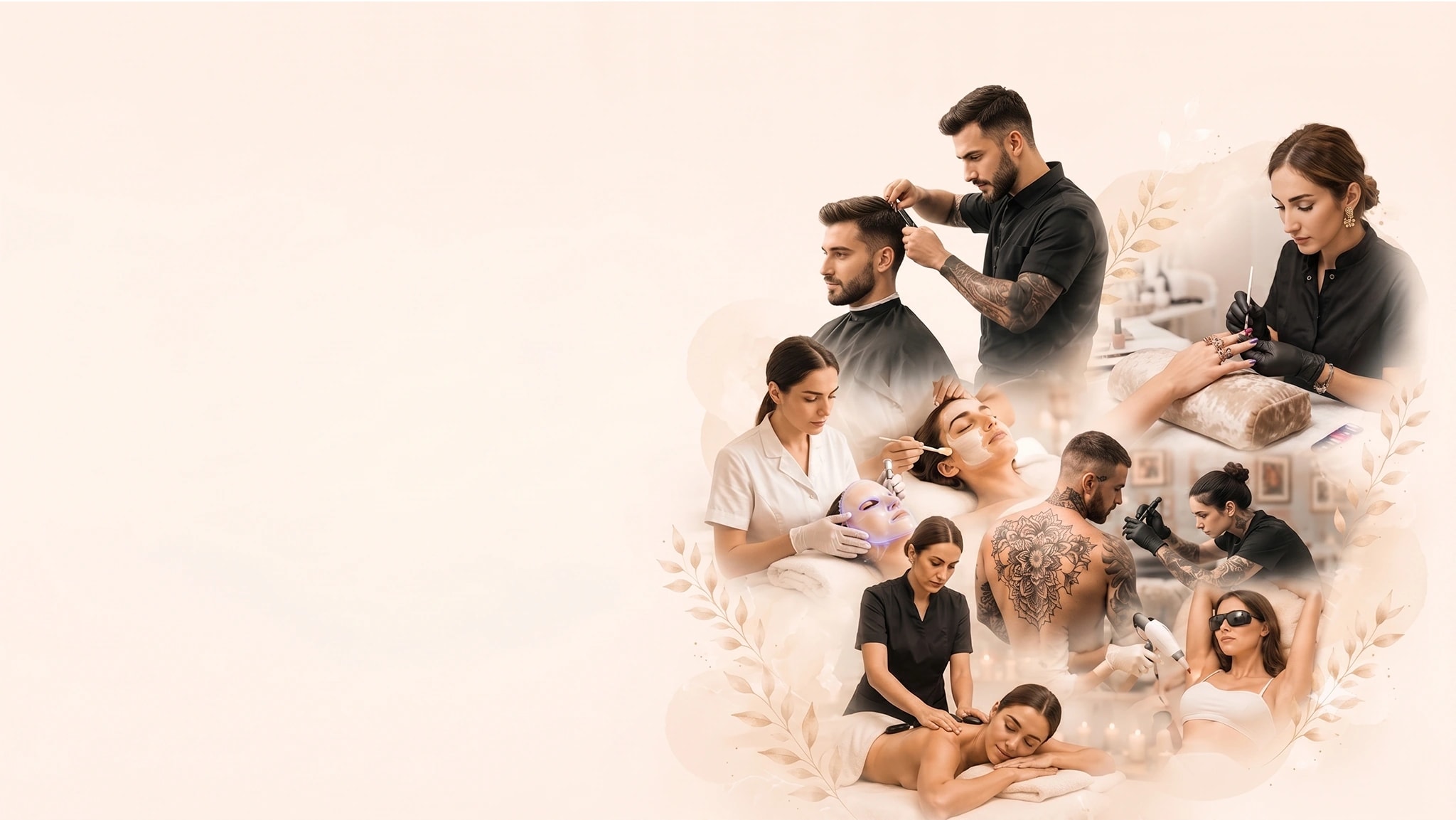 Profesionales de peluquería, barbería, uñas, estética, tatuaje y masaje